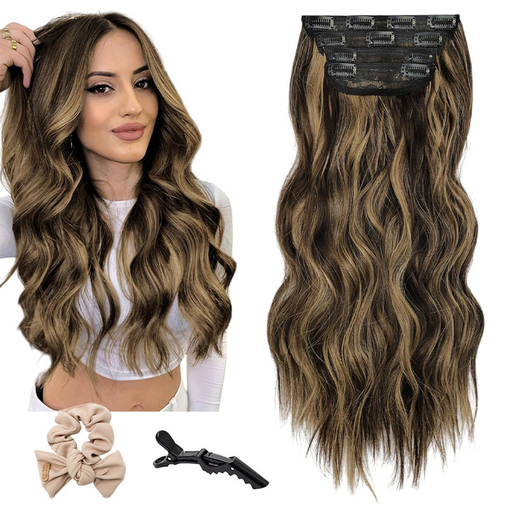 Clip In Hair Extensions Long Straight Wavy Synthetic Hairpiece