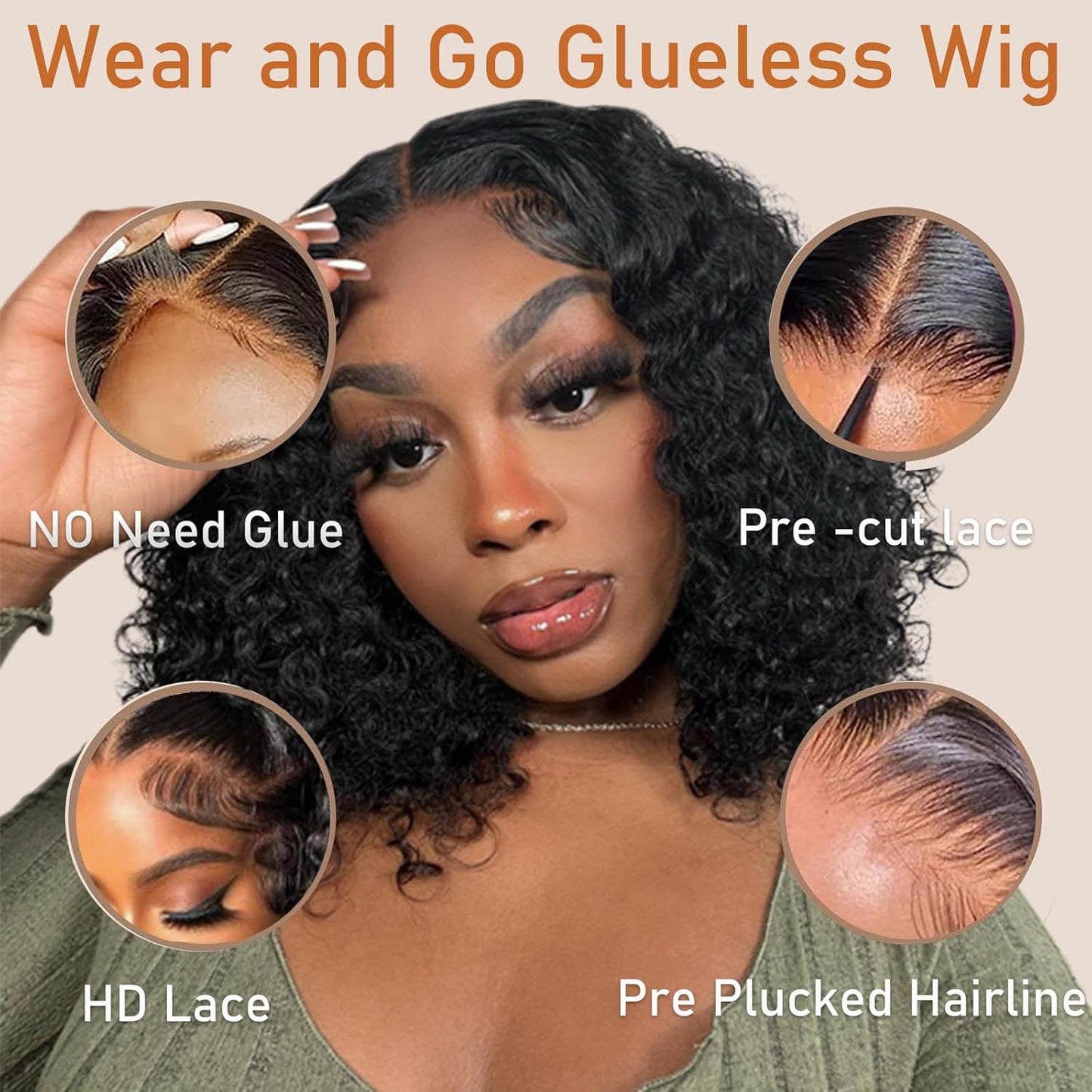 Glueless Water Wave Bob Wig – 100% Human Hair