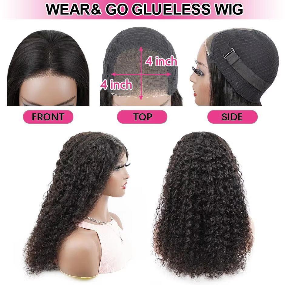 Glueless Water Wave Wig - Pre-Cut Lace, 180% Density, Natural Curly Human Hair for Effortless Style
