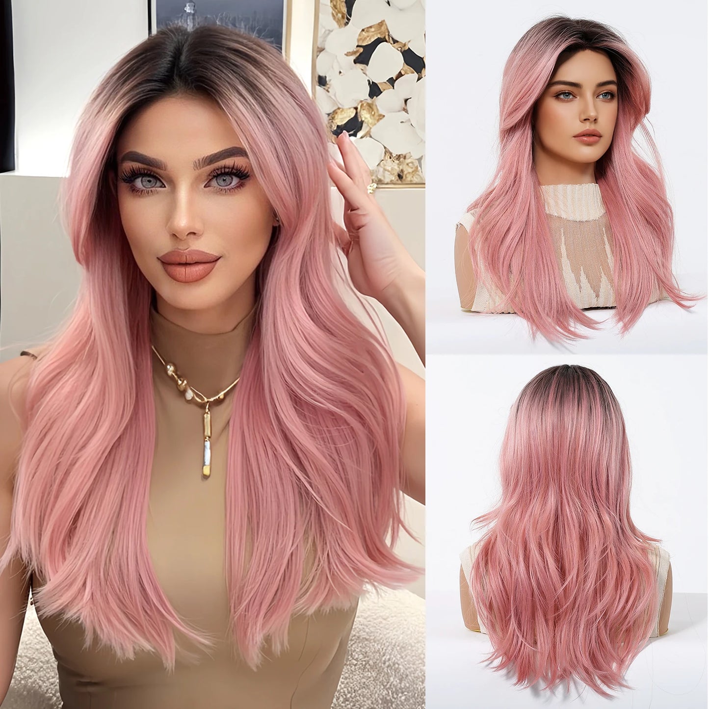 Elegant Curly Wave Ash Blonde Wig Synthetic Hair with Bangs Long Women Party Cospaly Wig 100% Tang Long Heat Resistant Fiber