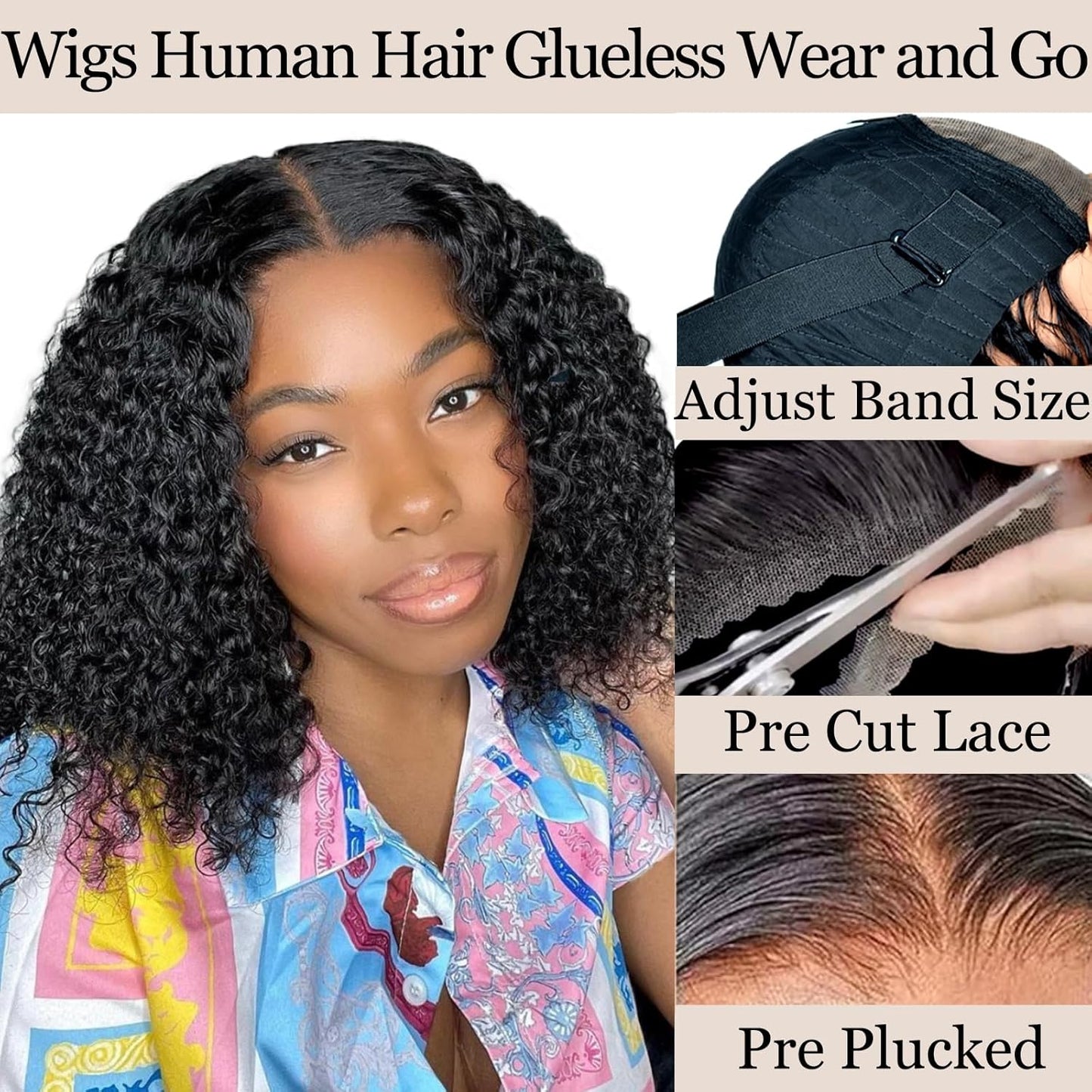 Glueless Water Wave Bob Wig – 100% Human Hair