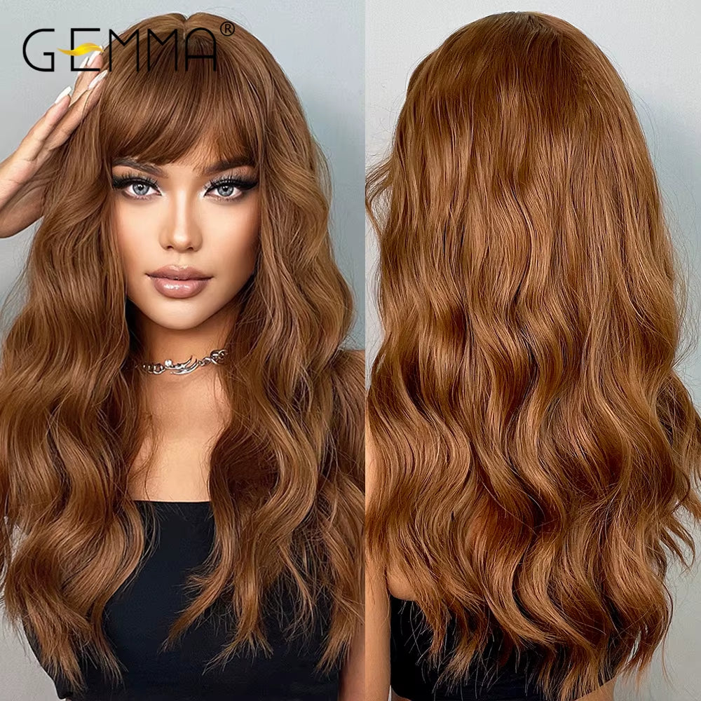 Red Brown Copper Ginger Long Straight Synthetic Wigs for Women Natural Wave Wigs with Bangs Heat Resistant Cosplay Hair