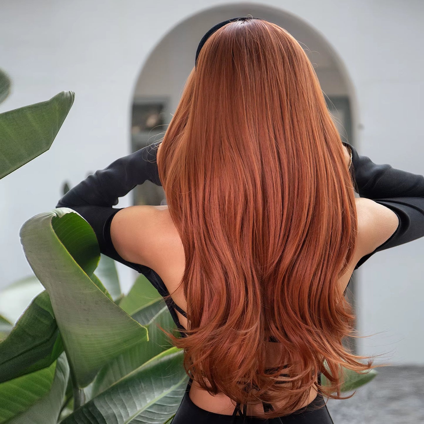 Red Brown Copper Ginger Long Straight Synthetic Wigs for Women Natural Wave Wigs with Bangs Heat Resistant Cosplay Hair