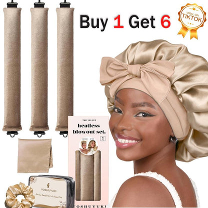 Velvet Heatless Curling Set – 4-Piece Flexi Rod Kit with Silk Nightcap (Unisex)