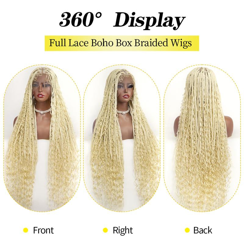 40-Inch Full Lace Premium synthetic fiber Bohemian Box braided Wigs Knotless Boho Braided Wig