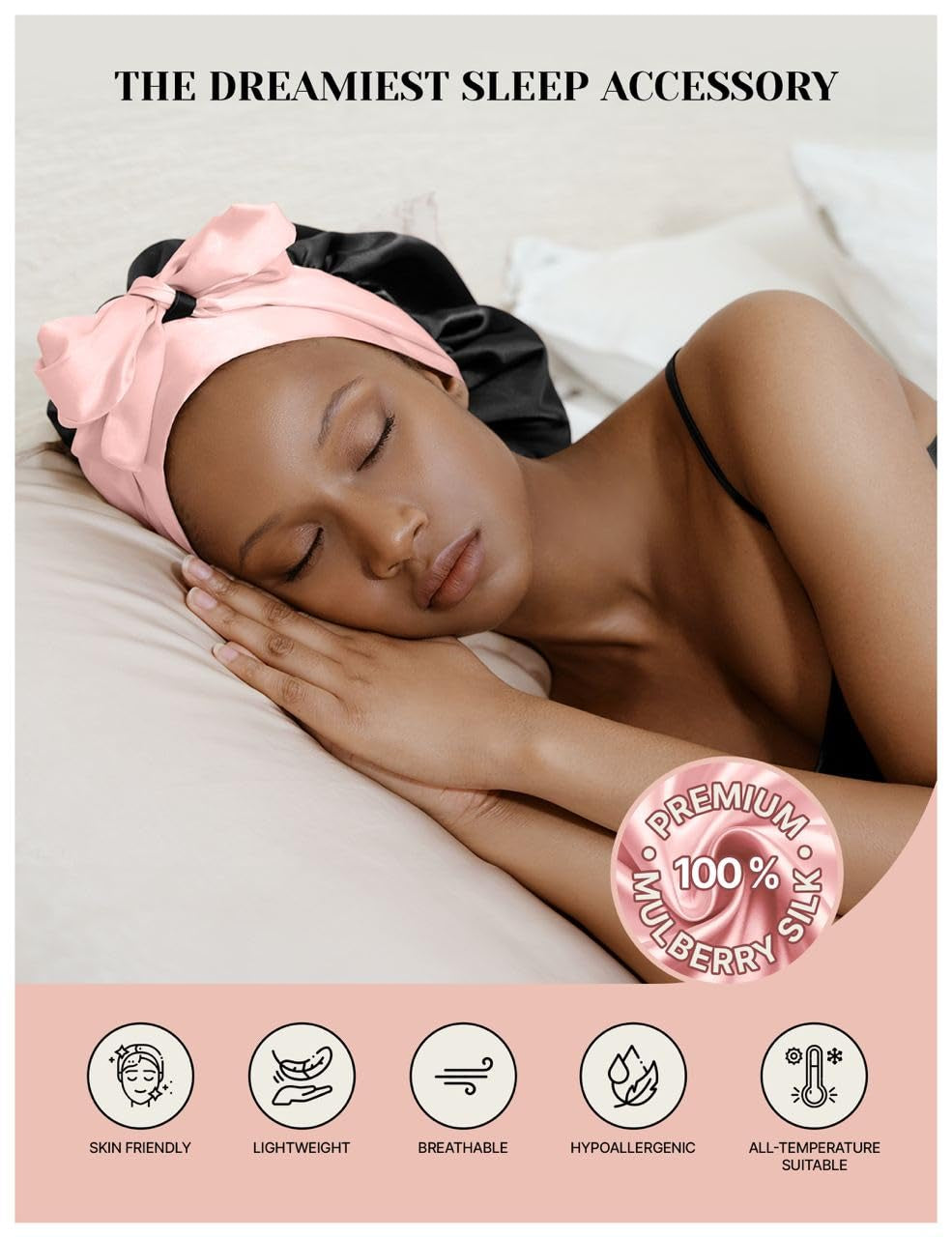 100% Mulberry Silk Sleep Bonnet for Women