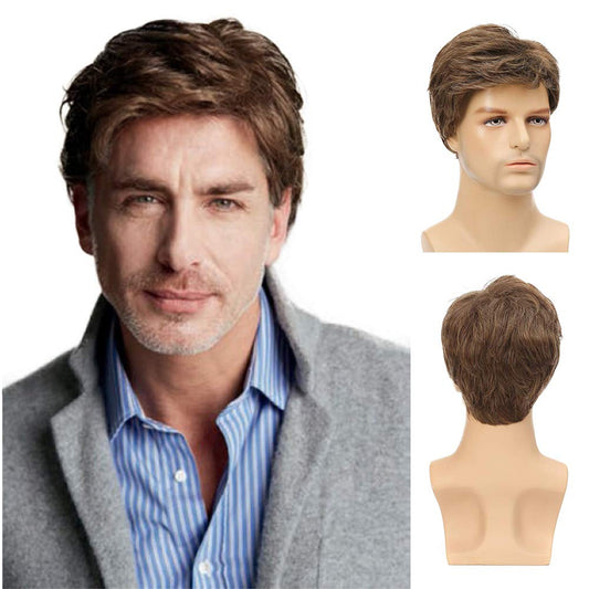 Mens Short  Wig Synthetic Replacement Costume Natural Hair Wigs