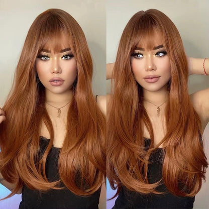 Red Brown Copper Ginger Long Straight Synthetic Wigs - Heat Resistant Cosplay Hair