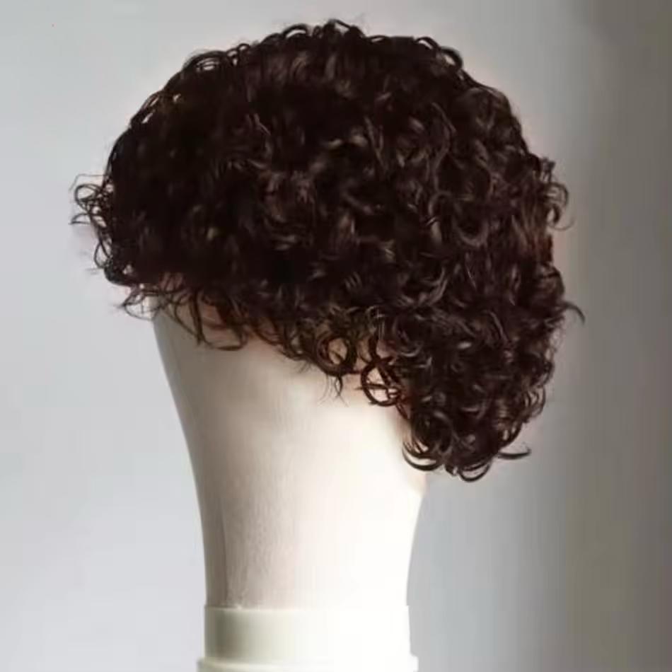 Curly Male Wig Pre Styled Short Cut Lace Front Human Hair Wig for Men Brown Color 