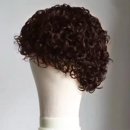 Curly Male Wig Pre Styled Short Cut Lace Front Human Hair Wig for Men Brown Color 