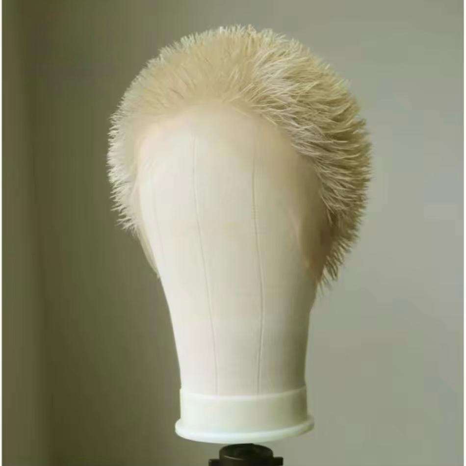 Honey Blonde Men'S Short, Spikey Buzzcut Human Hair Full Lace Wig - Bleached Pixie Cut Remy Hair 