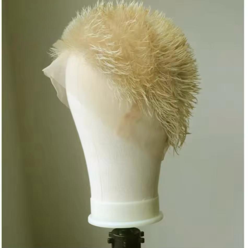 Honey Blonde Men'S Short, Spikey Buzzcut Human Hair Full Lace Wig - Bleached Pixie Cut Remy Hair 