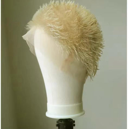 Honey Blonde Men'S Short, Spikey Buzzcut Human Hair Full Lace Wig - Bleached Pixie Cut Remy Hair 