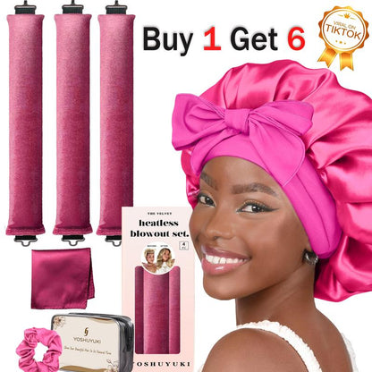Velvet Heatless Curling Set – 4-Piece Flexi Rod Kit with Silk Nightcap (Unisex)