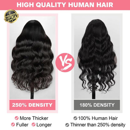  13X6 HD Transparent, Glueless Brazilian Body Wave Lace Frontal Wig Human Hair, 250% Density 12A,