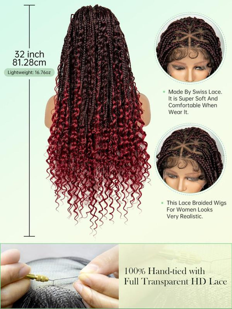 32 Inch Black Long synthetic Braided Lace Wigs for Women, Glueless Wigs