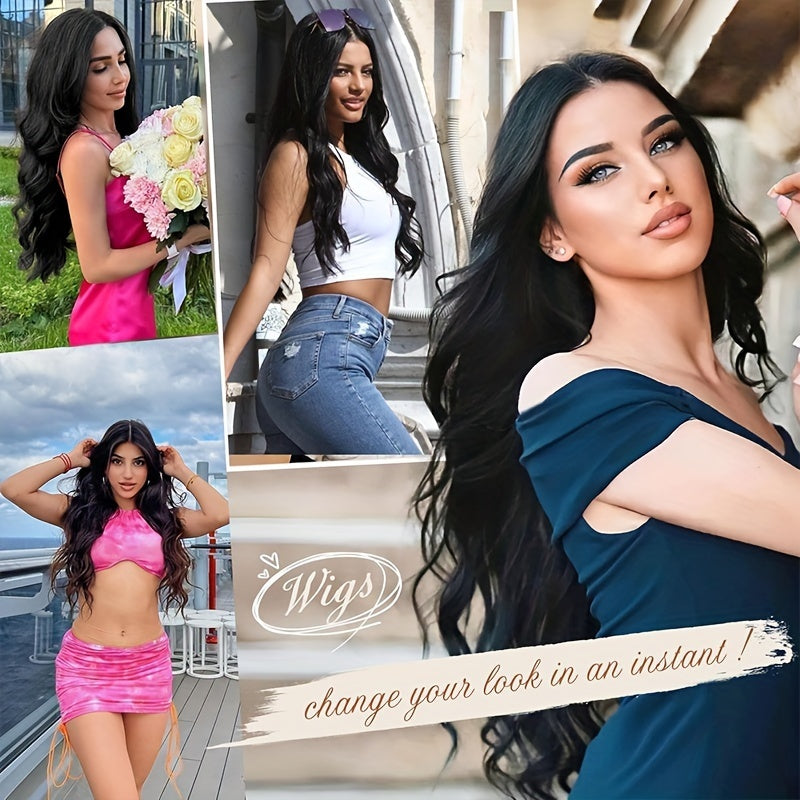 26 Inch Black Long Wave, Small Lace Heat-resistant Synthetic Wig