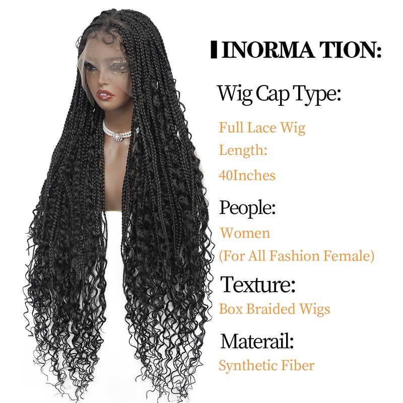 40-Inch Full Lace Premium synthetic fiber Bohemian Box braided Wigs Knotless Boho Braided Wig