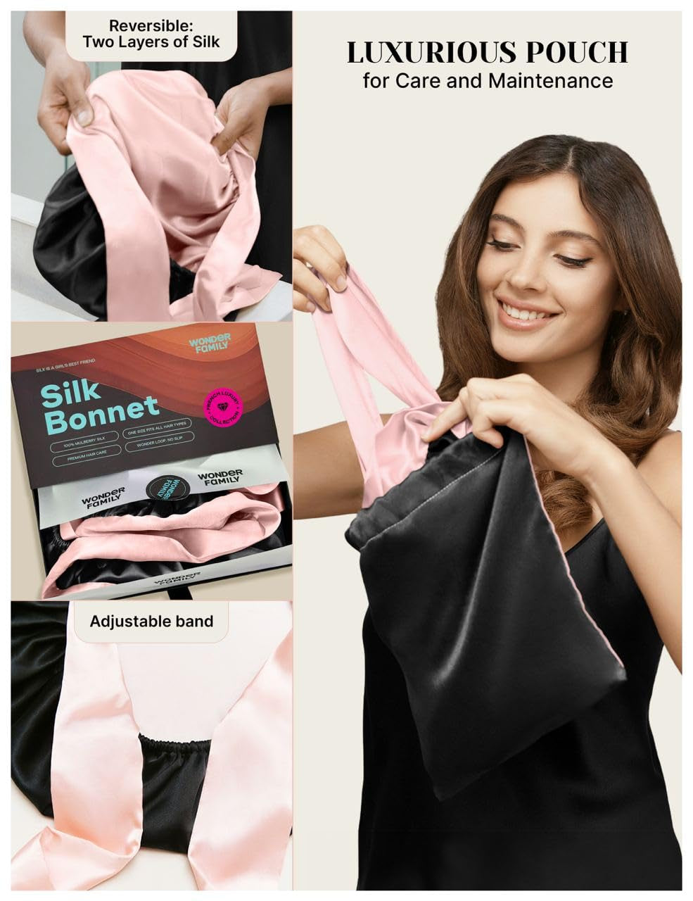 100% Mulberry Silk Sleep Bonnet for Women