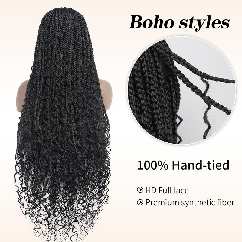40-Inch Full Lace Premium synthetic fiber Bohemian Box braided Wigs Knotless Boho Braided Wig