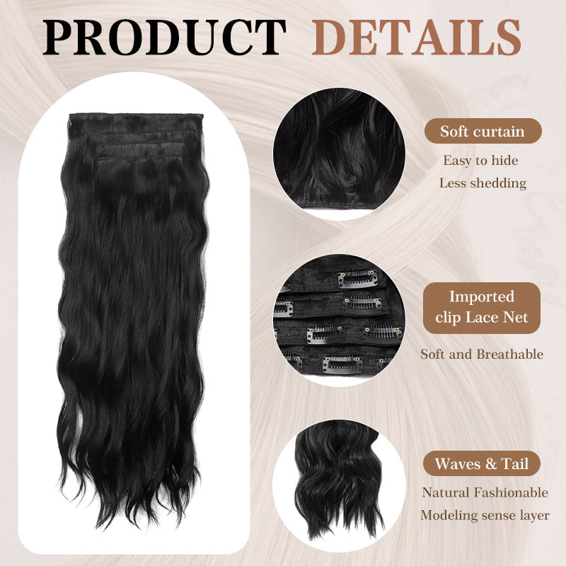 Clip In Hair Extensions Long Straight Wavy Synthetic Hairpiece