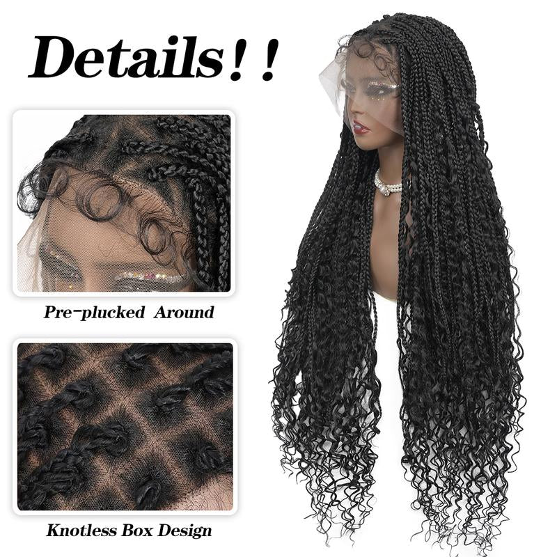 40-Inch Full Lace Premium synthetic fiber Bohemian Box braided Wigs Knotless Boho Braided Wig