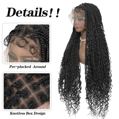 40-Inch Full Lace Premium synthetic fiber Bohemian Box braided Wigs Knotless Boho Braided Wig