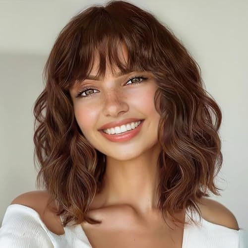 Wine Red Curly Bob Wig with Bangs - Synthetic Heat Resistant 