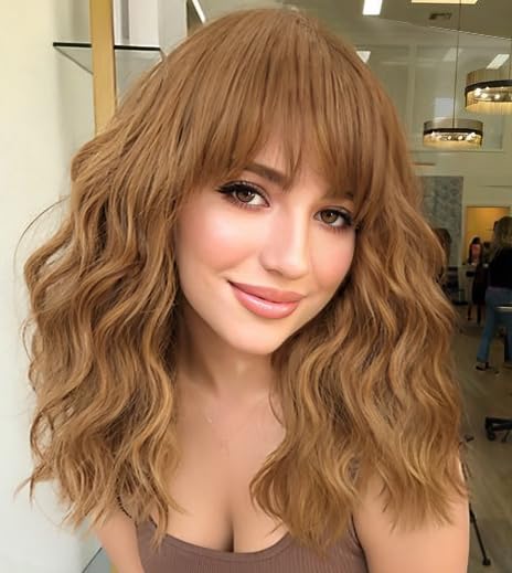 Wine Red Curly Bob Wig with Bangs - Synthetic Heat Resistant 
