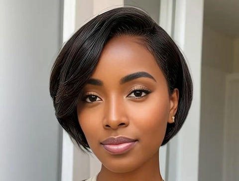 Styling Female Short Straight Hair Non-toxic Wig Human Hair- No Glue
