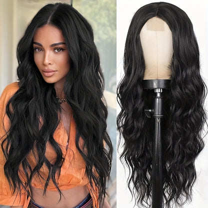 26 Inch Black Long Wave, Small Lace Heat-resistant Synthetic Wig