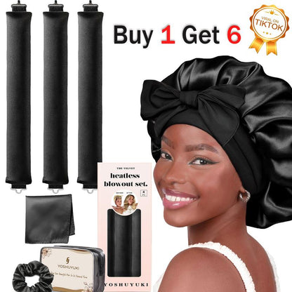 Velvet Heatless Curling Set – 4-Piece Flexi Rod Kit with Silk Nightcap (Unisex)