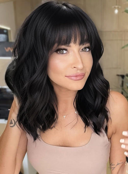 Wine Red Curly Bob Wig with Bangs - Synthetic Heat Resistant 