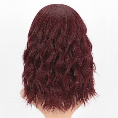 Wine Red Curly Bob Wig with Bangs - Synthetic Heat Resistant 