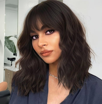 Wine Red Curly Bob Wig with Bangs - Synthetic Heat Resistant 