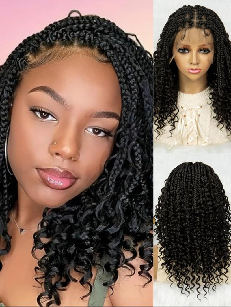 16 Inch Black Long Wavy Braided Lace Wigs for Women