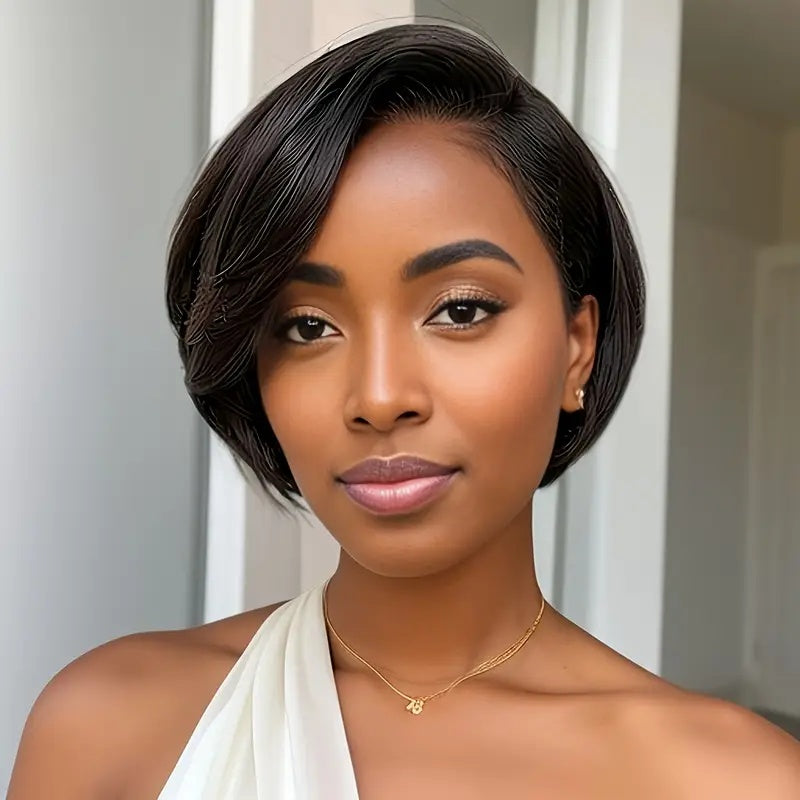 Styling Female Short Straight Hair Non-toxic Wig Human Hair- No Glue