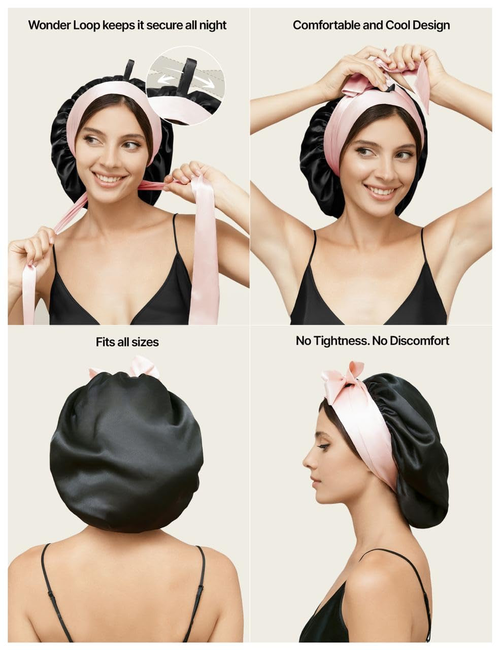 100% Mulberry Silk Sleep Bonnet for Women