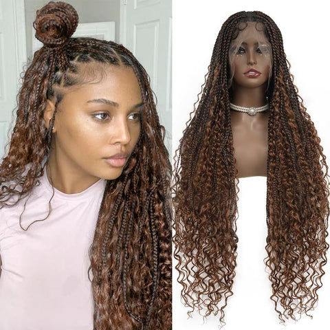 40-Inch Full Lace Premium synthetic fiber Bohemian Box braided Wigs