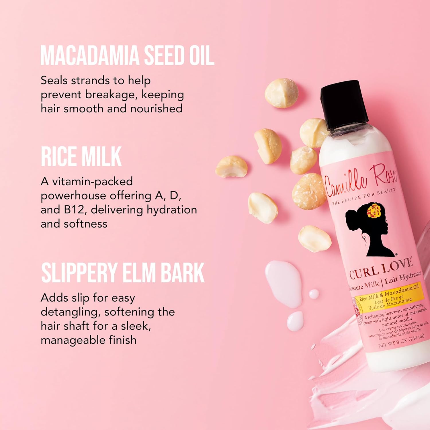 Curl Love Moisture Milk Leave-In Conditioner, with Rice Milk and Macadamia Oil to Soften