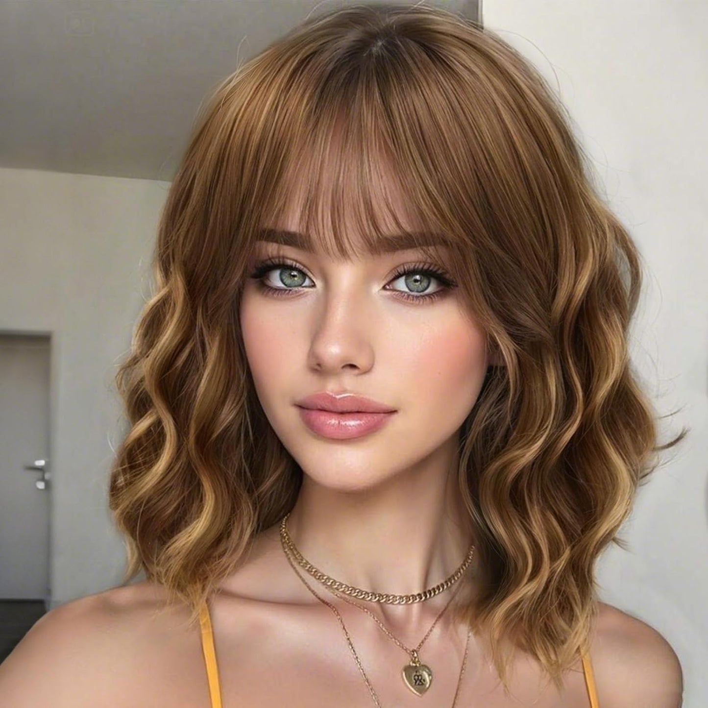 Wine Red Curly Bob Wig with Bangs - Synthetic Heat Resistant 