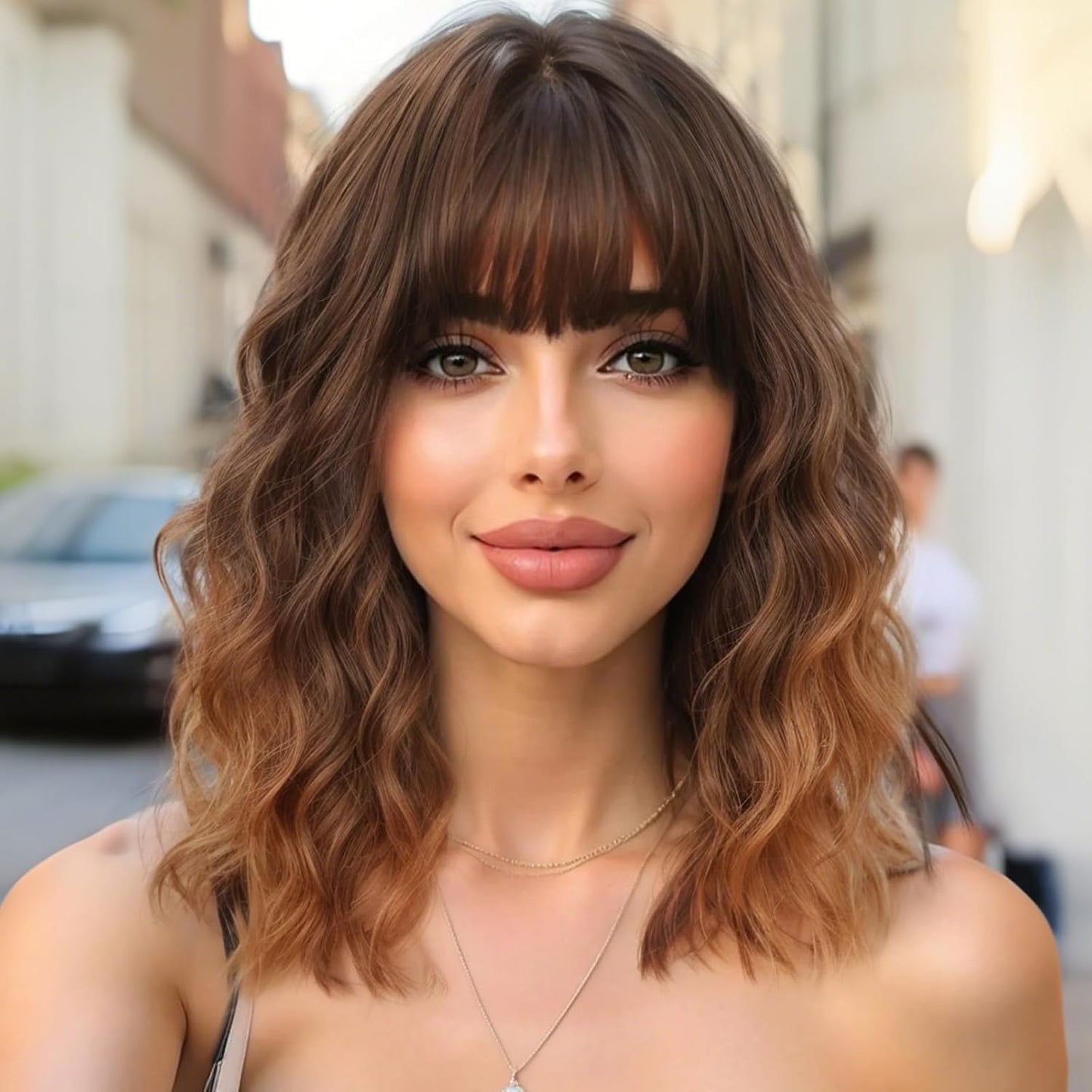 Wine Red Curly Bob Wig with Bangs - Synthetic Heat Resistant 