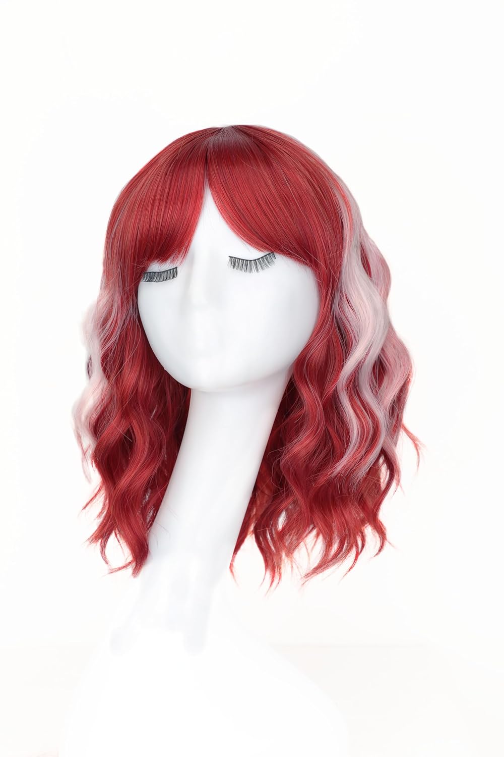 Wine Red Curly Bob Wig with Bangs - Synthetic Heat Resistant 
