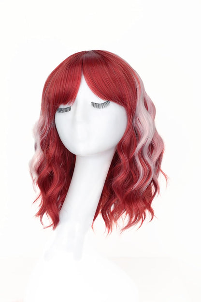 Wine Red Curly Bob Wig with Bangs - Synthetic Heat Resistant 