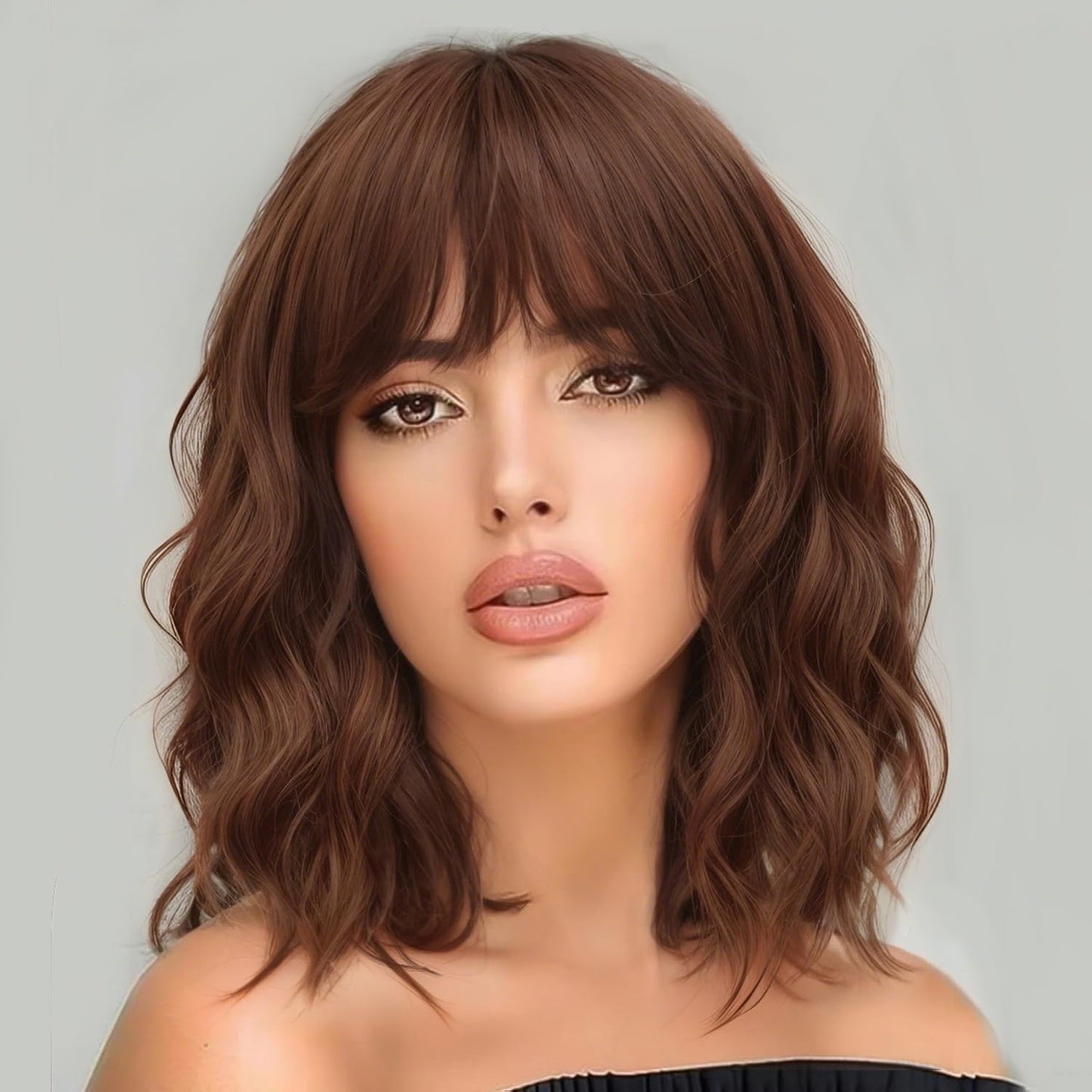 Wine Red Curly Bob Wig with Bangs - Synthetic Heat Resistant 