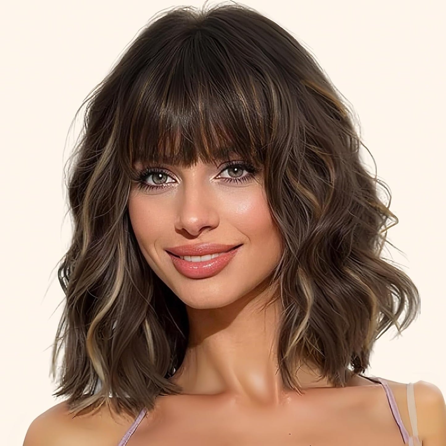 Wine Red Curly Bob Wig with Bangs - Synthetic Heat Resistant 