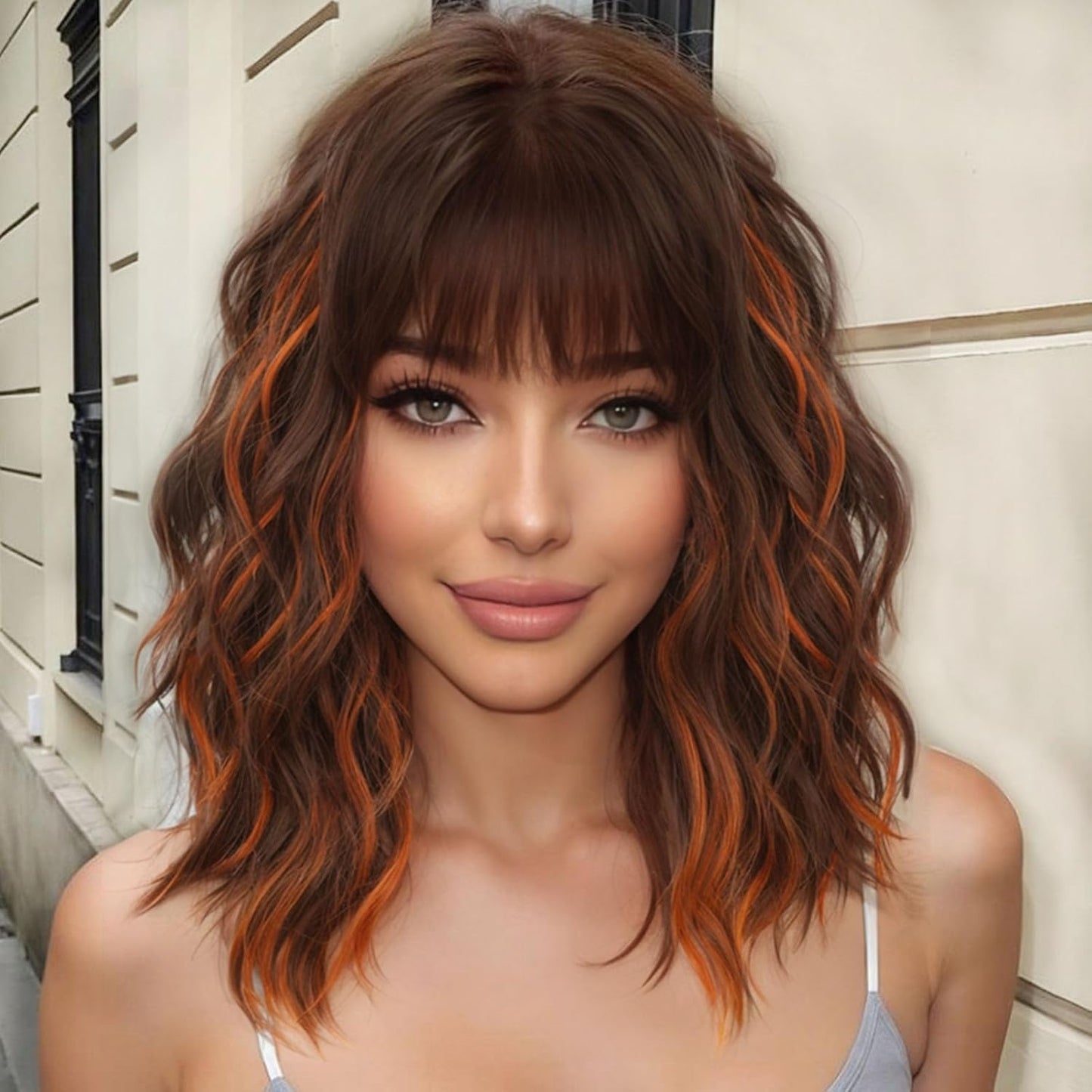 Wine Red Curly Bob Wig with Bangs - Synthetic Heat Resistant 