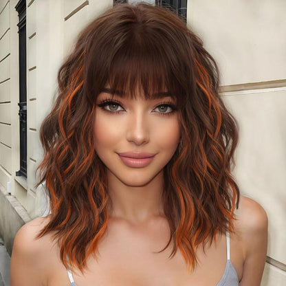 Wine Red Curly Bob Wig with Bangs - Synthetic Heat Resistant 
