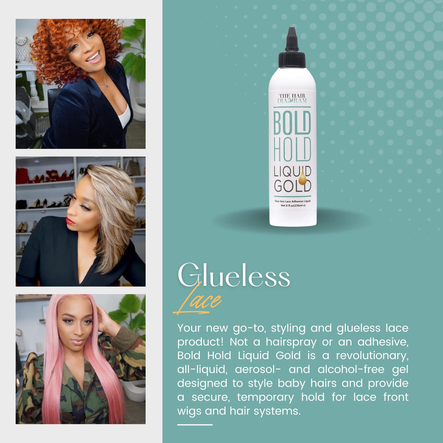 Bold Hold Liquid Gold - Glueless Lace Gel - Temporary Hold for Wigs and Hair Systems