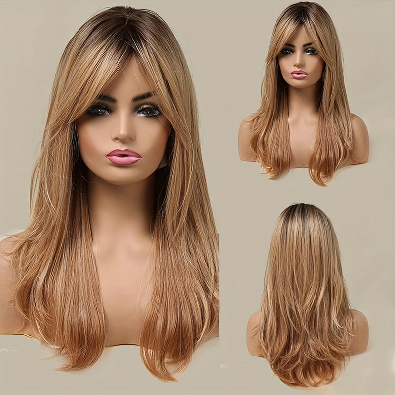 Synthetic Long wavy Hair Wig With Bangs-Elegant And Heat-resistant